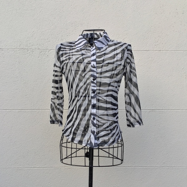 90s zebra  blouse, small size, Glam Rock Vintage