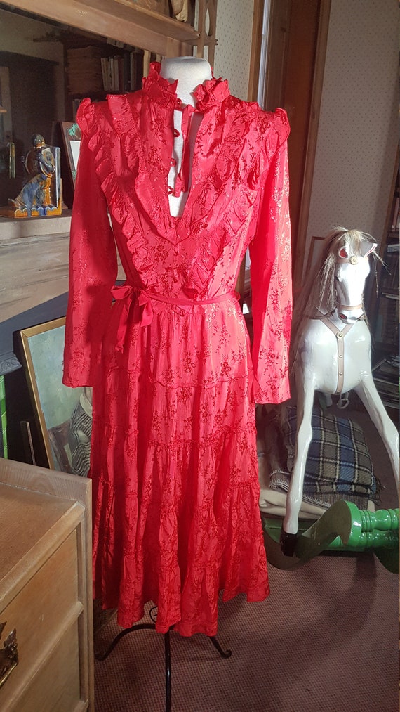 70s Red dress -Stevie Nicks gypsy style dress - image 3