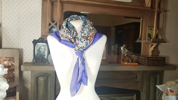 Vintage silk headscarf:  Art Deco scarf in fine s… - image 1