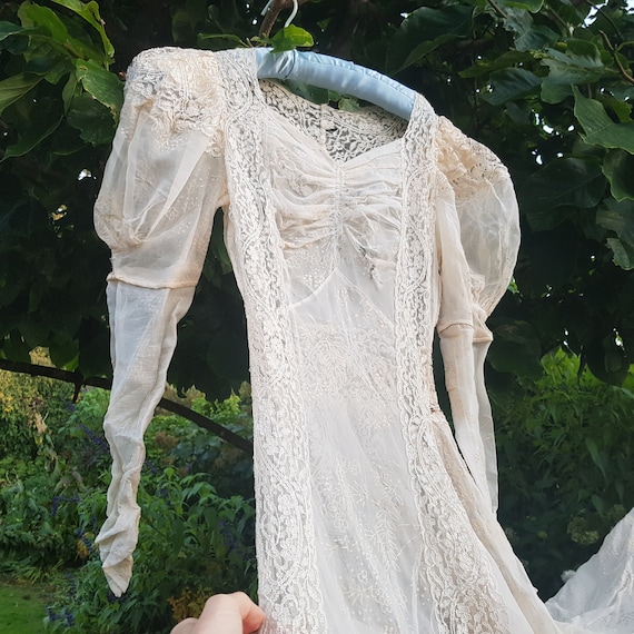 30s lace wedding dress with train As Found