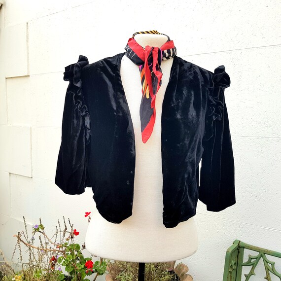 Black Velvet 30s ruffled bolero, Full sleeves, UK