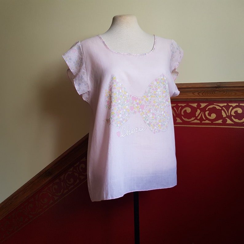 harajuku lolita shorts and top set vintage pink with bow motif 80s cotton pyjamas