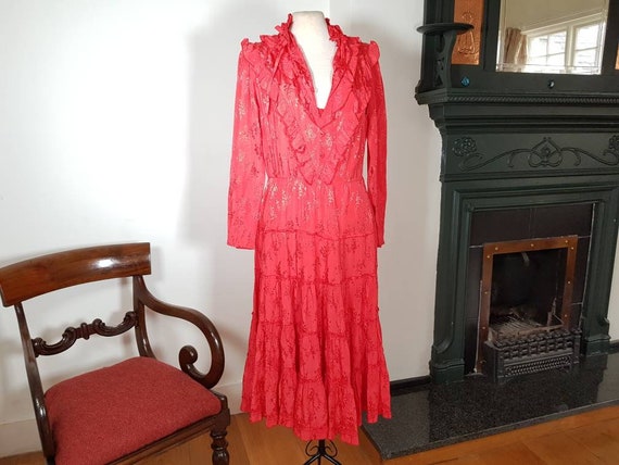 70s Red dress -Stevie Nicks gypsy style dress - image 1