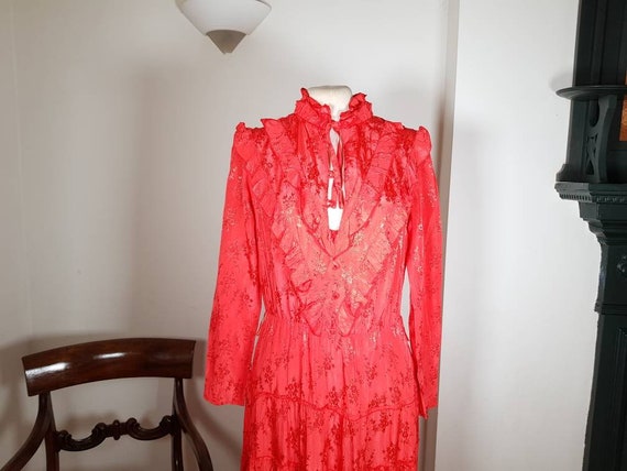 70s Red dress -Stevie Nicks gypsy style dress - image 7