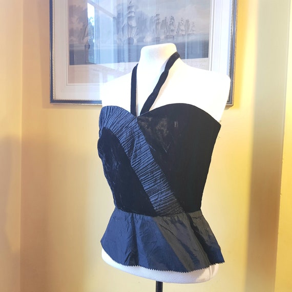 40s 50s halter neck top in black velvet