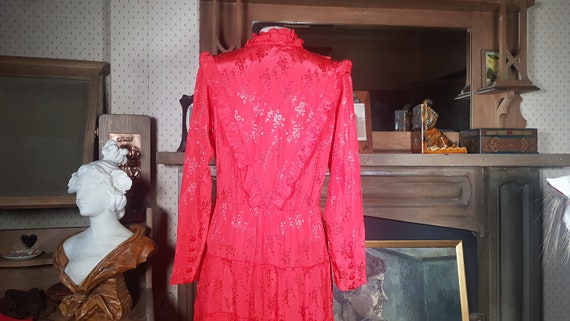 70s Red dress -Stevie Nicks gypsy style dress - image 4