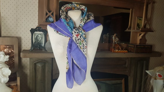Vintage silk headscarf:  Art Deco scarf in fine s… - image 4