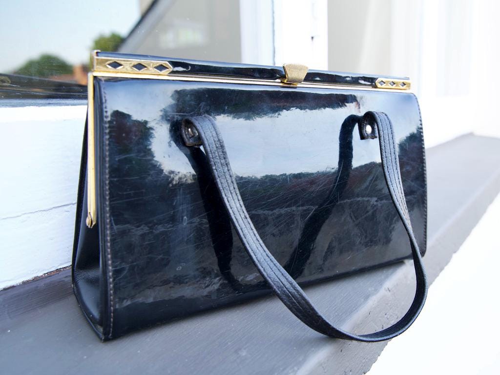 Navy Patent Handbag UK