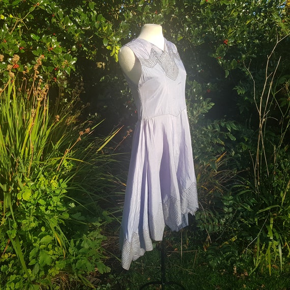 Late 20s blue flapper dress with silver embroidery