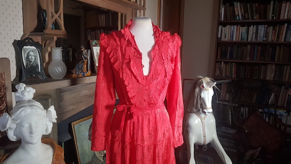 70s Red dress -Stevie Nicks gypsy style dress - image 2