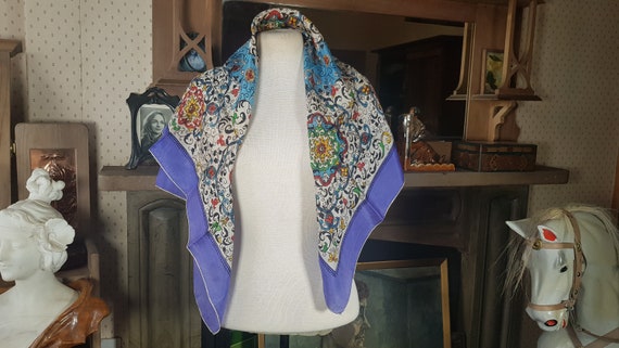 Vintage silk headscarf:  Art Deco scarf in fine s… - image 5