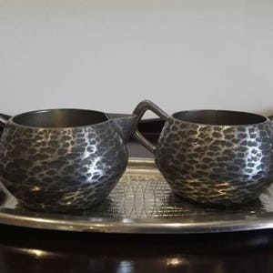 Pewter sugar & cream on tray Brodrene Mylius Norway