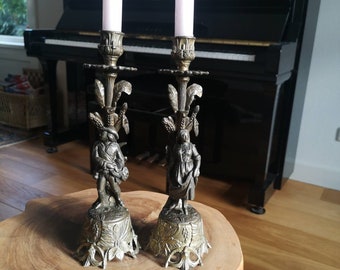 Koperen kandelaars art nouveau
