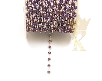 5 Foot Peacock Pyrite Beaded Rosary Chain: Silver Plated Wire Wrapped