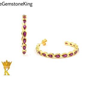 Gold Plated Hoop Earrings: Multi Gemstone Pear Studs