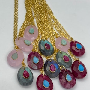 Natural Gemstone Drop Pendant, Gold Edge Crystal Pendant, Drop Shape Gemstone Pendant, Gemstone Charm Pendant Brithstone Pendant (TGK31558)