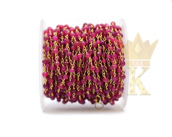 Gefärbte Rubin & Peridot Perlen Rosenkranz Kette - vergoldet, Handgemachter Schmuck