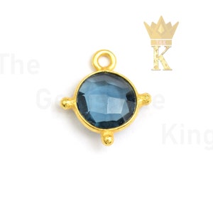 2 Pcs- Gemstone Bezel Small Round Shape Stone Charm Pendant Jewelry Making Supplies, Bulk Gemstone Pendant Bezel Connector Link (TGK91310)