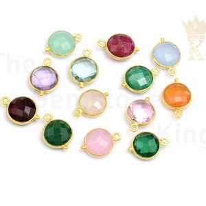 2 Pcs Gemstone Quartz Connector Findings, Round Shape Gemstone Connector, Gold Plated Bezel Link Connector, Selling 2 PCS (91355)