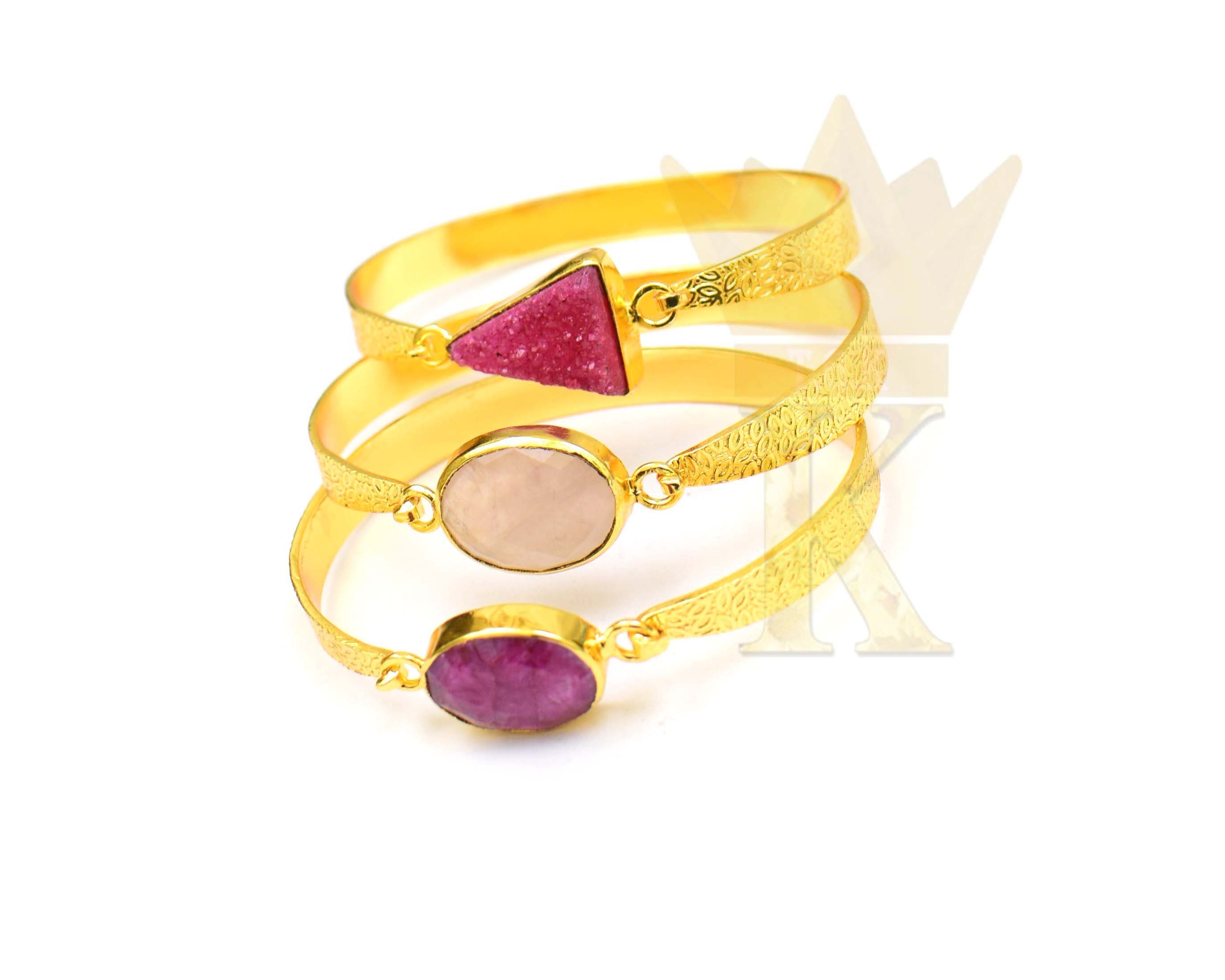 Beautiful Dyed Ruby Gemstone Bangles Gold Plated Latest Fancy Bangles ...