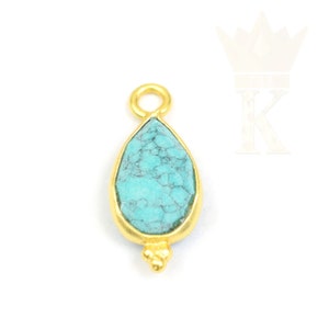 1 Piece Pear Shape Gold Bezel Connector, 6x9mm Faceted Gemstone Pendant, 24k Gold Plated Single Bail Gemstone Connector Charm (TGK91989)