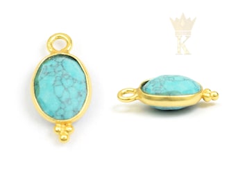 Gold Plated Brass Gemstone Pendant: Oval Stone Charm (6x8mm)