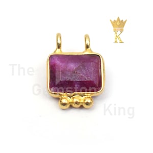 Guldpläterad ädelstenshänge, rektangulär dubbelögla-berlock, handgjorda smycken