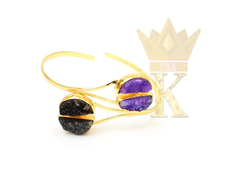 Multi Color Druzy Gemstone Bangles Half Moon Shape Gold Plated Bangles SKU25077
