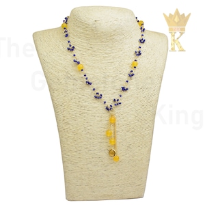 Yellow Chalcedony Gemstone Necklace, Blue Chalcedony Beaded Necklace, Citrine Quartz Nugget Necklace, Necklace For Her, Gemstone Beaded Neck