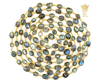 Chaîne lunette en labradorite, plaqué or 18 carats, bijoux faits main