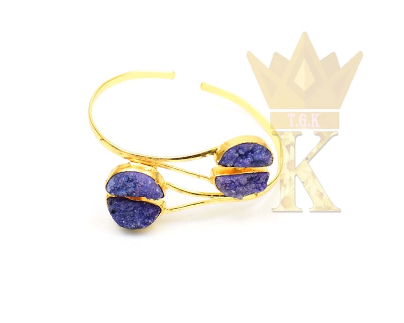 Multi Color Druzy Gemstone Bangles Half Moon Shape Gold Plated Bangles SKU25077