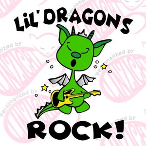 Lil' Dragons Rock! SVG、SVG 用カッティング ファイル、Rock and Roll Dragon PNG 昇華