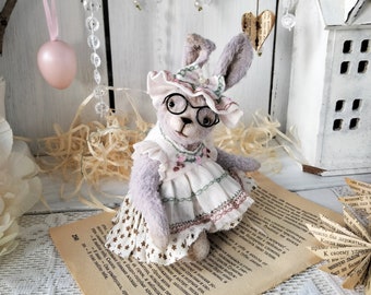 Handmade Bunny Girl Teddy: Viscose Hare in Dress, Removable Clothes