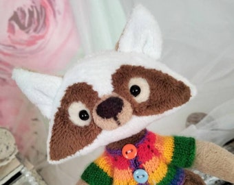 Rainbow Plush Raccoon: LGBT Pride Animal Figurine, Kawaii Soft Toy