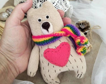 LGBT Pride Bear Plush: Rainbow Scarf, Pocket Stuffed Toy