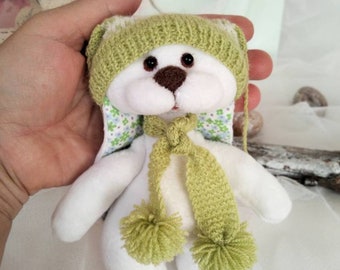 Plush Bunny Stuffed Animal: White Rabbit with Knitted Hat & Scarf
