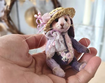 Miniature Artist Bunny Teddy, Collectible OOAK Rabbit