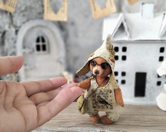 Miniature Artist Teddy Bear – OOAK Elf Plush, Handmade Collectible Artist Bear with Glasses