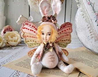 Teddy Doll: Bunny Girl in Butterfly Costume, Spring Decor