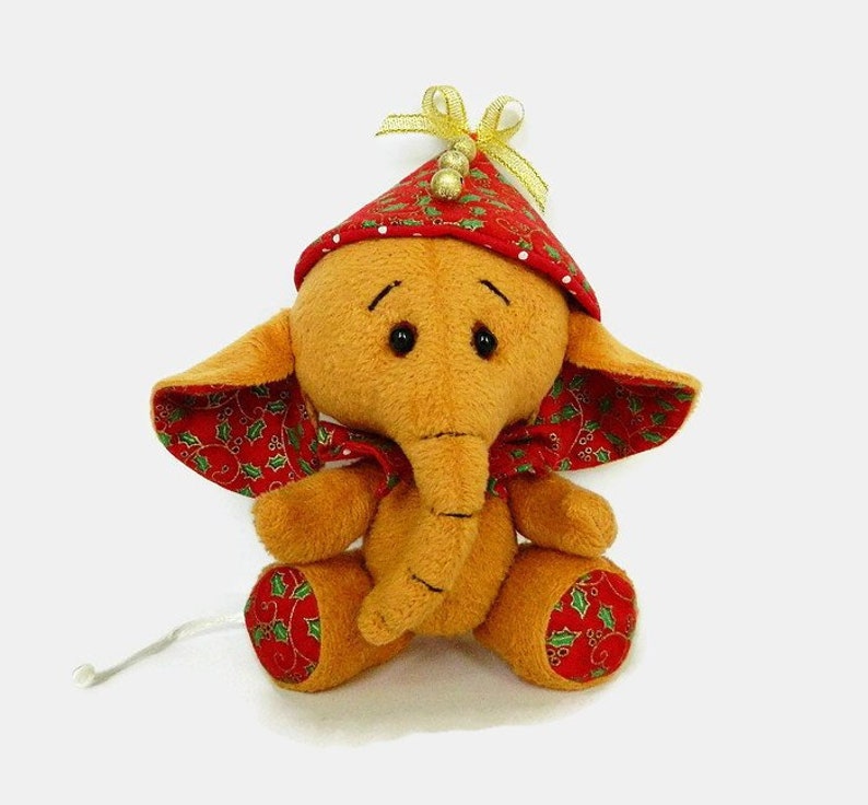 Handmade plush elephant small stuffed toy in a red cap Etsy