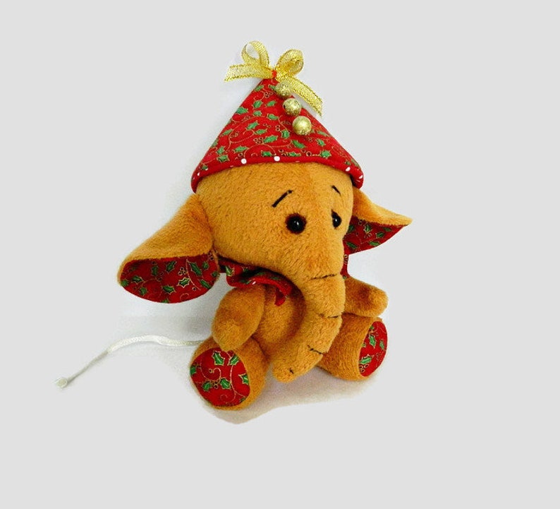 Handmade plush elephant small stuffed toy in a red cap Etsy