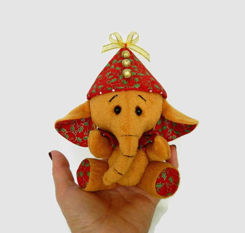 Handmade plush elephant small stuffed toy in a red cap Etsy