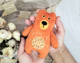 Handmade Plush Bear: Miniature Grizzly Figurine, Scandinavian Style
