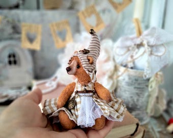 Artist Teddy Bear OOAK Miniature – Handmade Collectible Bear in Dress, Vintage Style