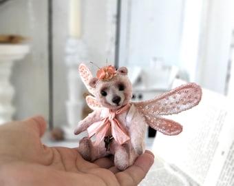 Whimsical Butterfly Bear Figurine - One-of-a-Kind Collectible with Bead Embellishments