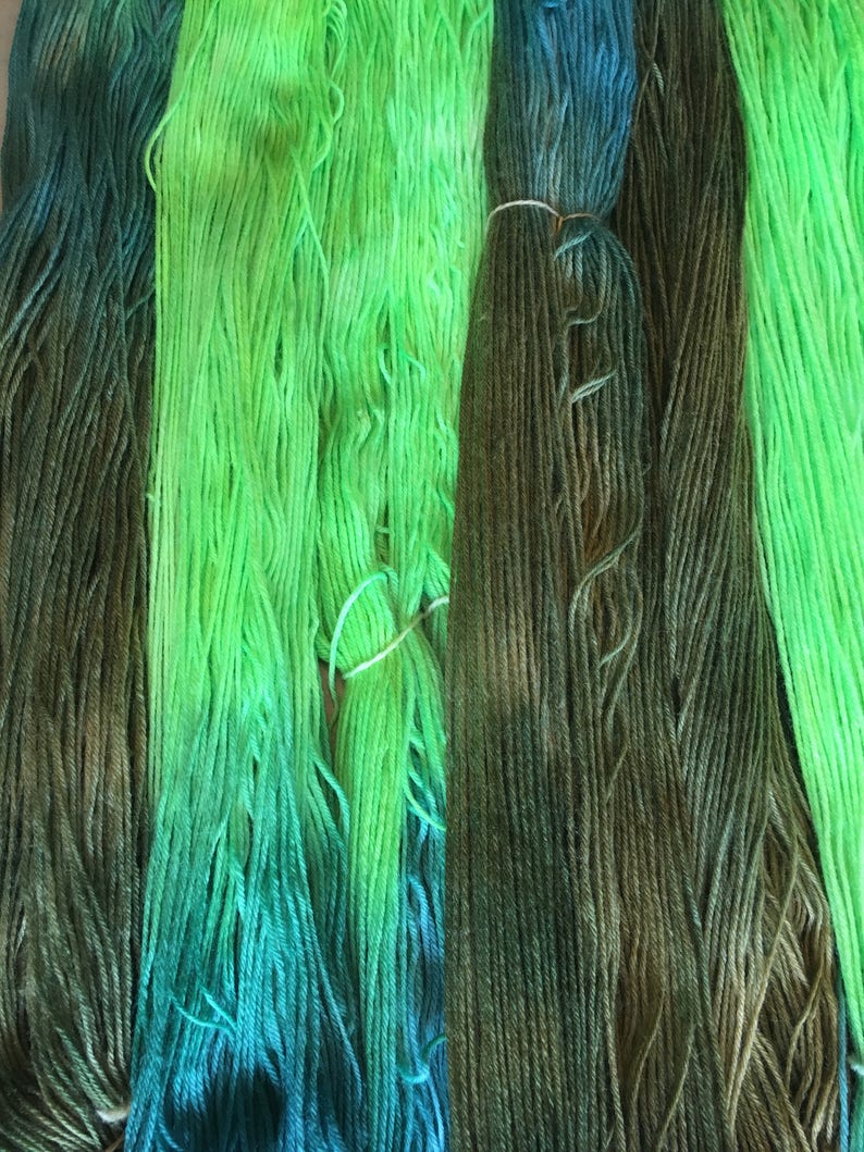FLUORESCENT FOLIAGE Fingering Weight Hand Dyed Luxury Yarn