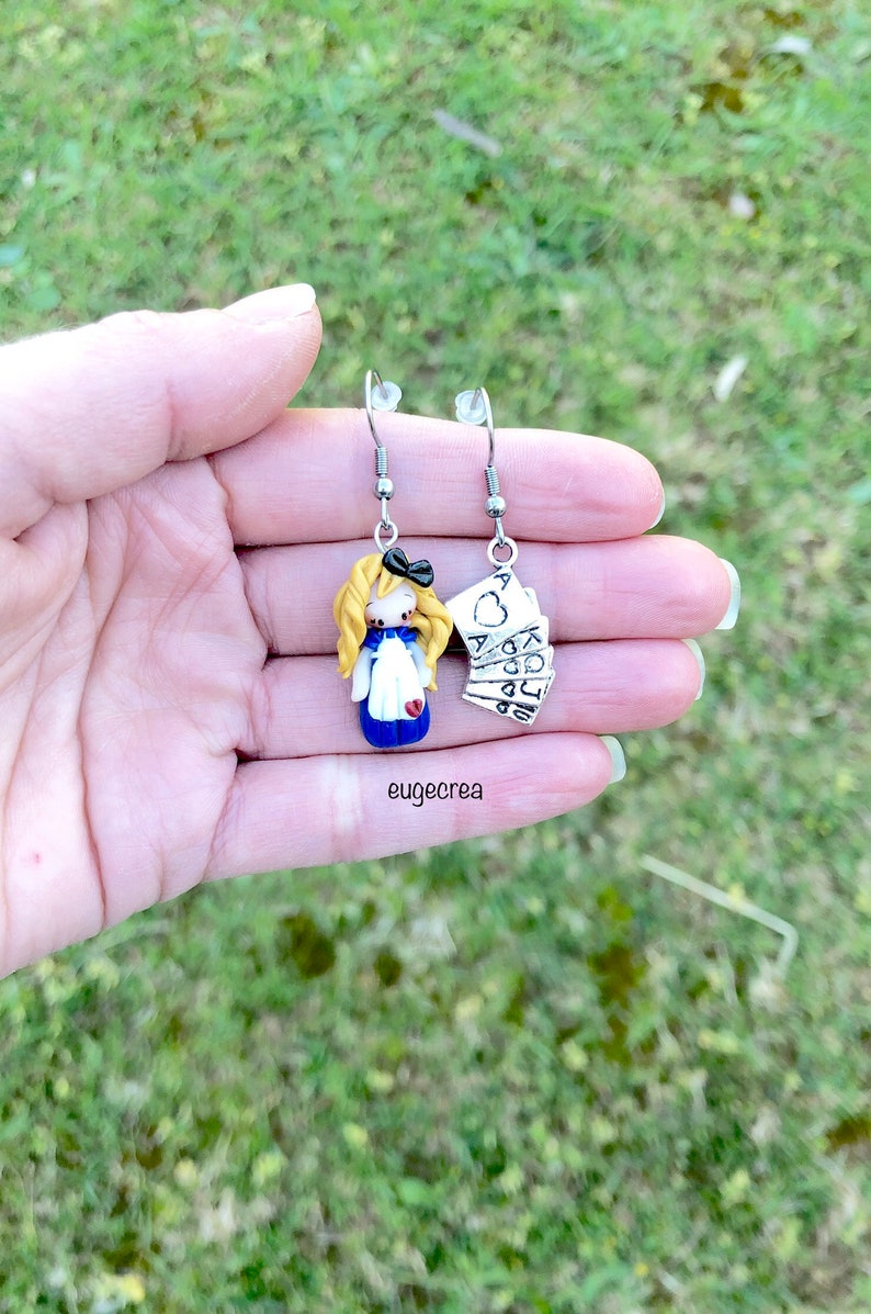 Alice earrings and polymer clay cards