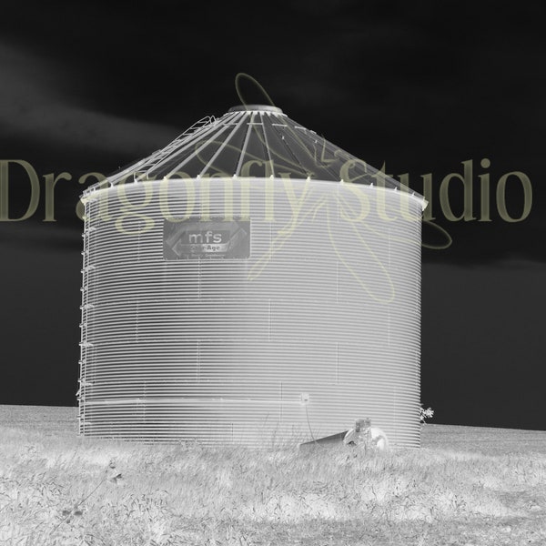 Black and White Grain Bin Farming Photography, Digital Download, Farm Prints, Farm Photo, Home Decor, Farmhouse Decor, Wall Art