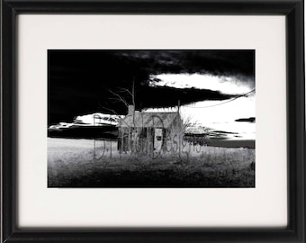 Abandoned Building, Landscape Photography, Digital Download, Black and White Photo, Night Photography, Home Decor, Wall Decor, Wall Art,