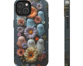 Fantasmas de Halloween vintage con flores arte de arcilla Funda de teléfono / Cubierta de teléfono personalizada / Funda protectora del teléfono / iPhone / Pixel / Samsung
